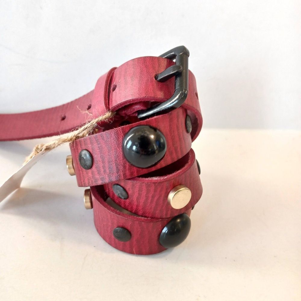 Leather Belt‎ Red Studded Boho Artsy Coastal Cowgirl NWT Womens Panache